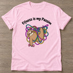 Light Pink Sloth T-shirt — funny gym slogan, for women who train and laugh about it