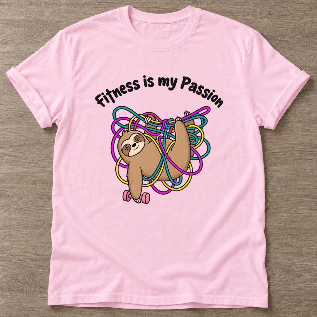 Light Pink Sloth T-shirt — funny gym slogan, for women who train and laugh about it