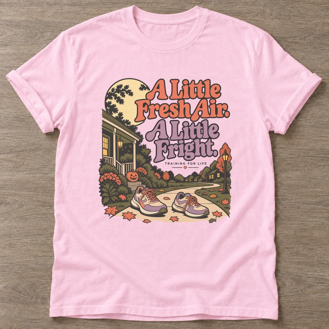 Light Pink Fresh Air Fright T-shirt — walking club design, for women who walk
