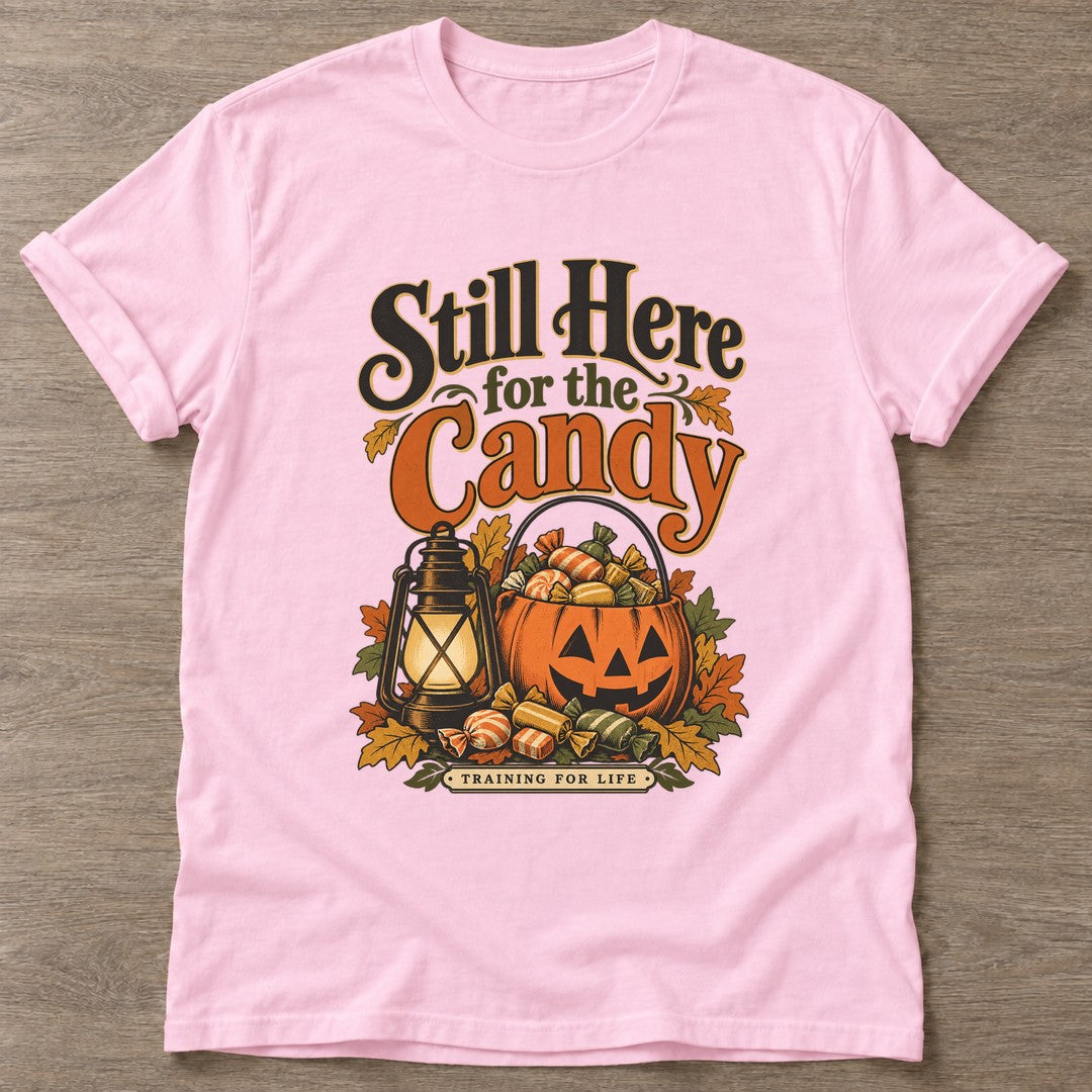 Light Pink Candy Training T-shirt — funny gym slogan, for women who train and laugh about it