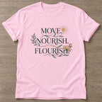 Light Pink Flourish Mantra T-shirt — growth mindset design, for women building a habit