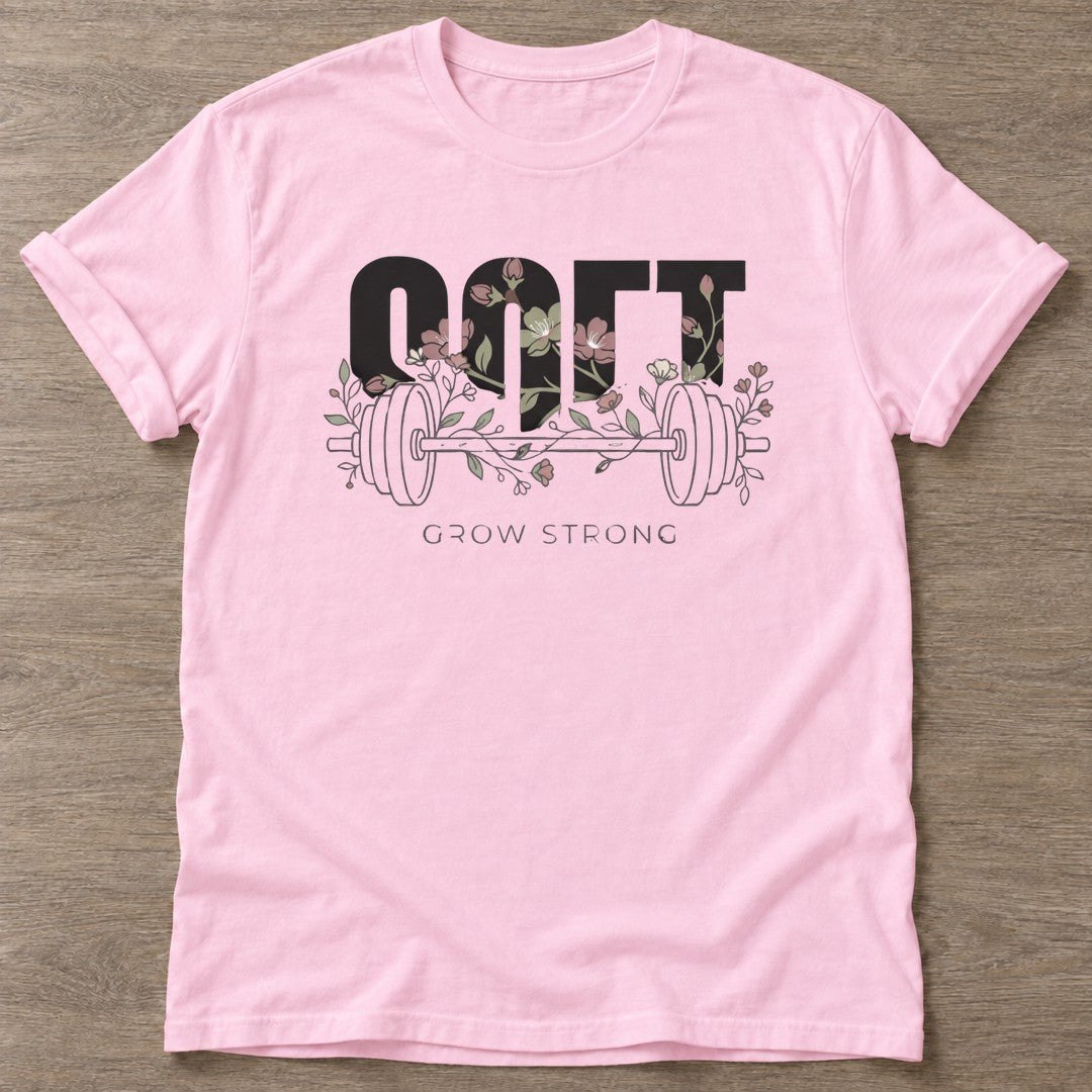 Light Pink Floral Gains T-shirt — floral strength design, for women who train