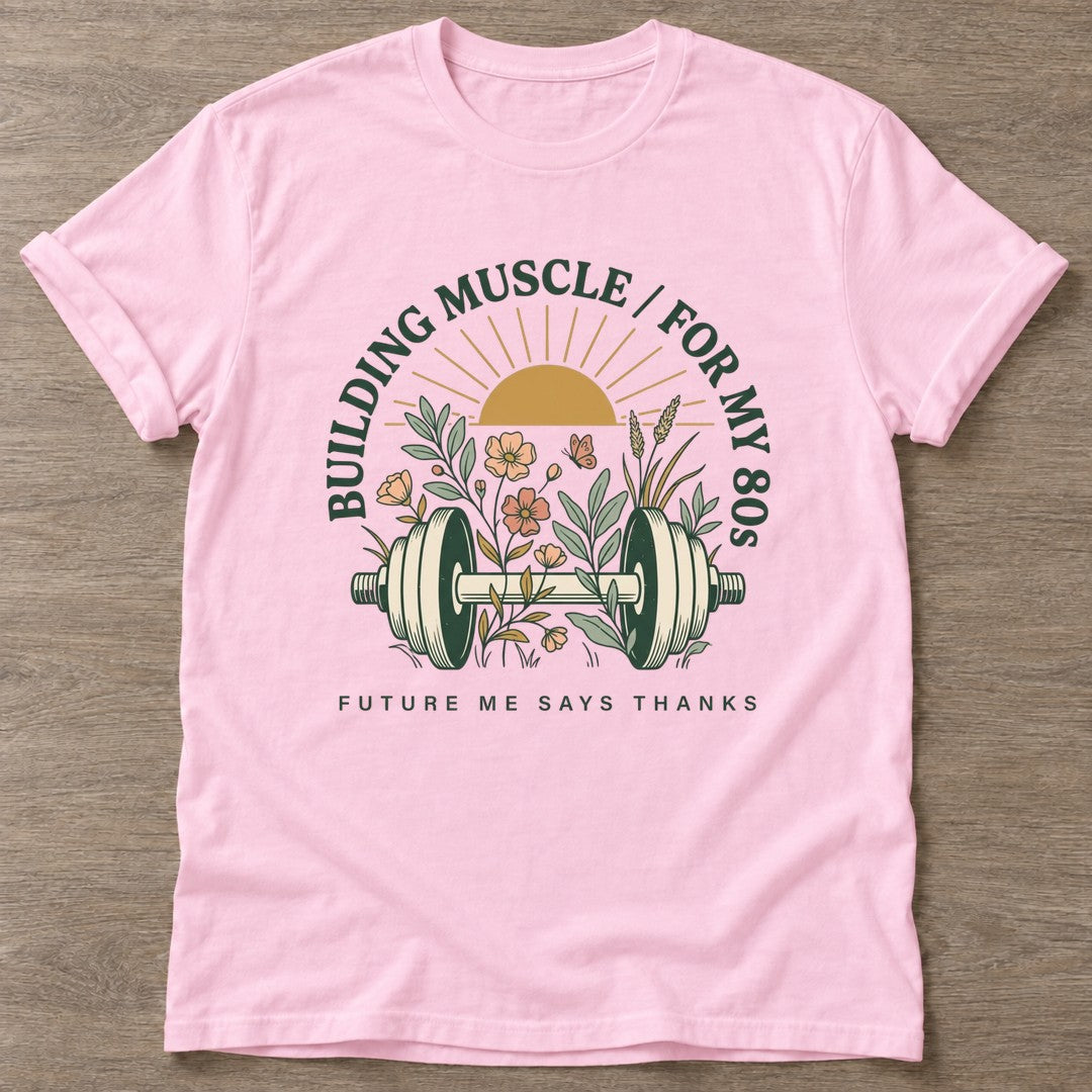 Light Pink Gratitude Gains T-shirt — growth mindset design, for women building a habit