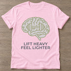 Light Pink Mind Over Matter T-shirt — motivational slogan design, for women who train