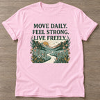 Light Pink Live Freely T-shirt — motivational slogan design, for women who train