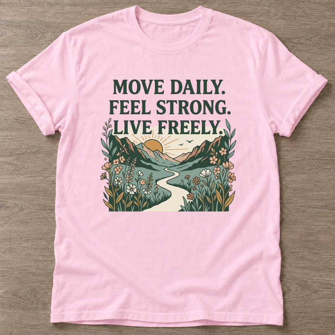 Light Pink Live Freely T-shirt — motivational slogan design, for women who train