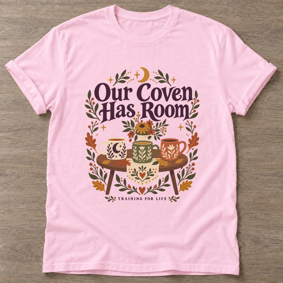 Light Pink Coven Training T-shirt — gym club design, for women who train together