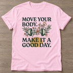 Light Pink Dumbbell Bloom T-shirt — floral strength design, for women who train