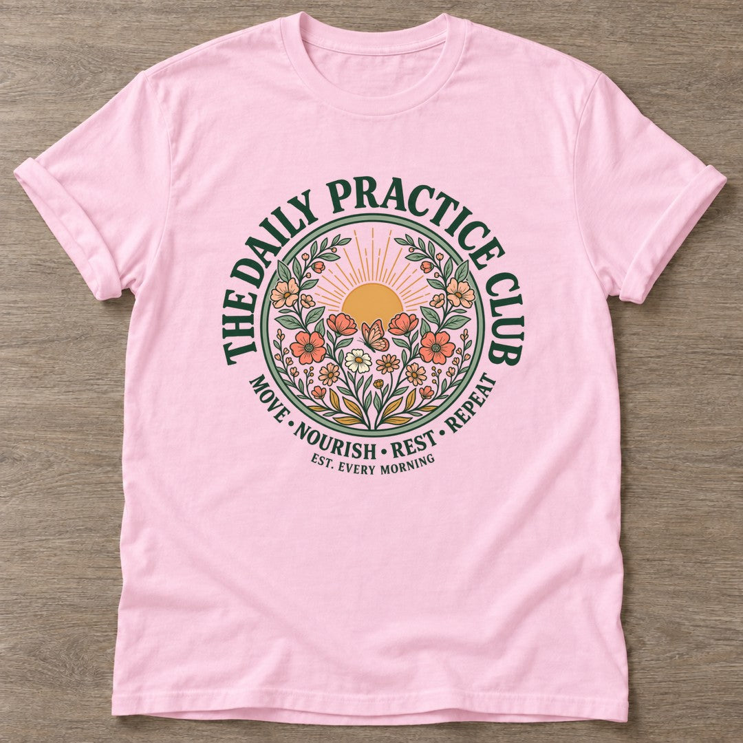 Light Pink Bloom Repeat T-shirt — floral strength design, for women who train