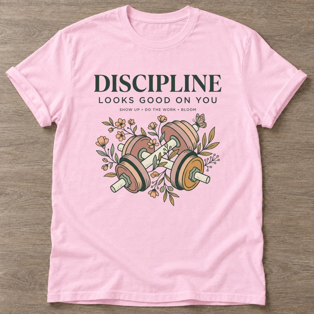 Light Pink Show Up Bloom T-shirt — floral strength design, for women who train