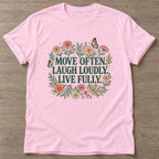 Light Pink Bloom In Motion T-shirt — floral strength design, for women who train