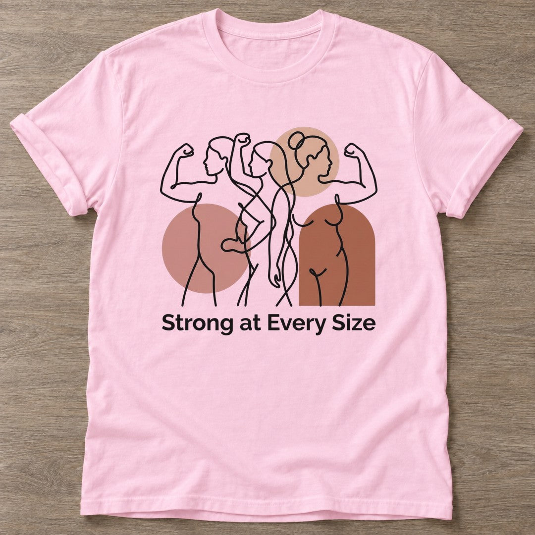 Light Pink Strength In Every Size T-shirt — body positive design, for every body in the gym