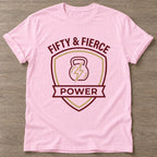 Light Pink Fierce Power T-shirt — weightlifting design, for women who lift