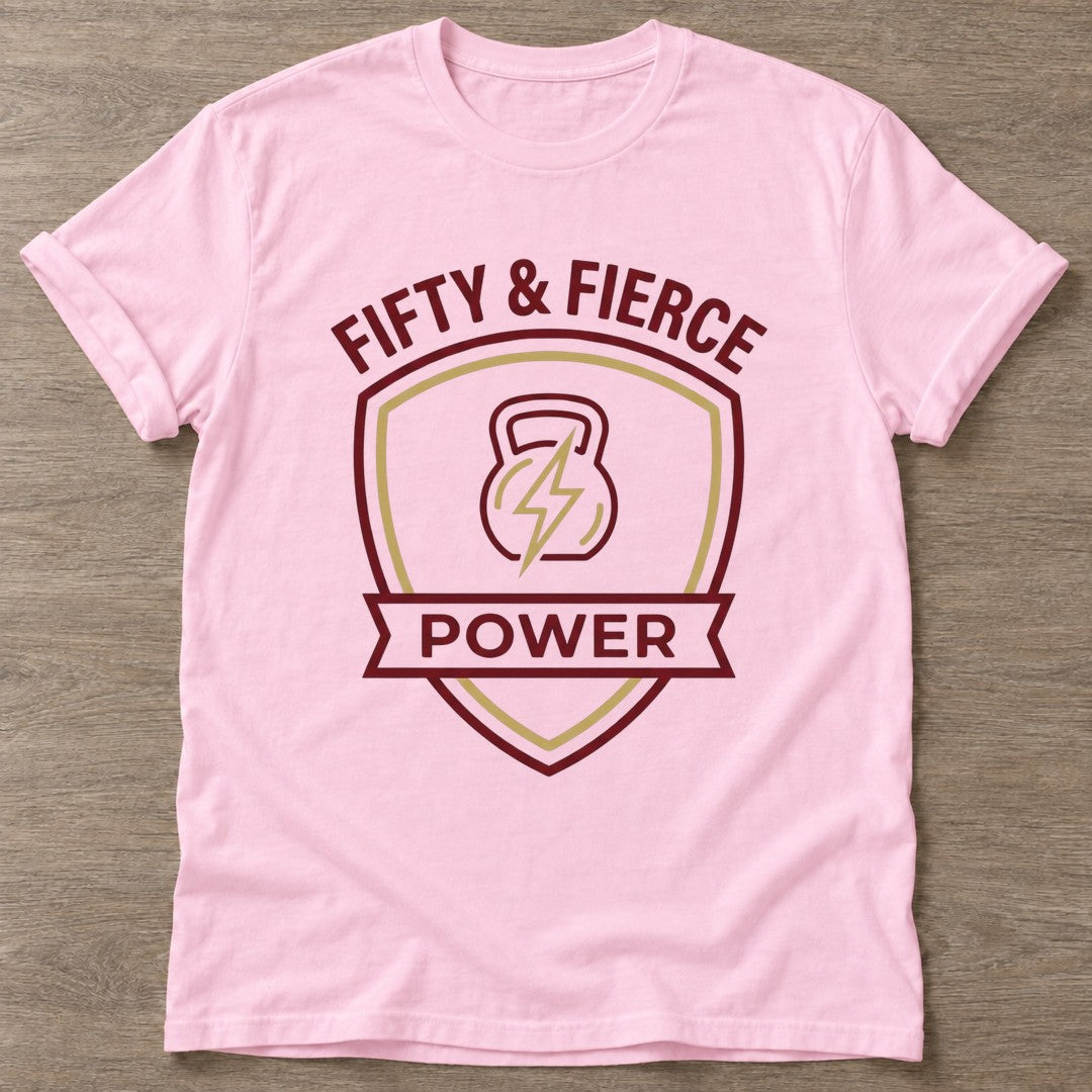 Light Pink Fierce Power T-shirt — weightlifting design, for women who lift