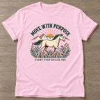 Light Pink Purpose Rider T-shirt — motivational slogan design, for women who train