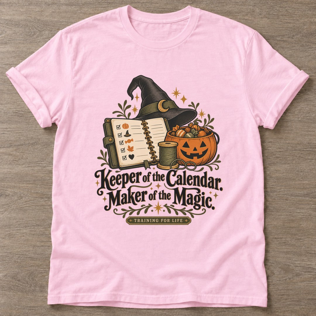 Light Pink Witch's Appointment Book T-shirt — everyday workout design, for women who move