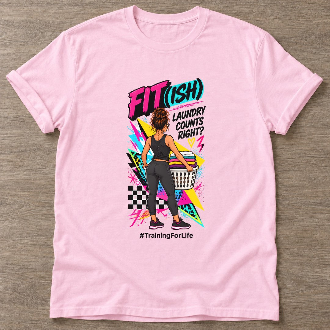 Light Pink Laundry Counts Too T-shirt — funny gym slogan, for women who train and laugh about it