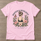 Light Pink Bloom Unshaken T-shirt — floral strength design, for women who train