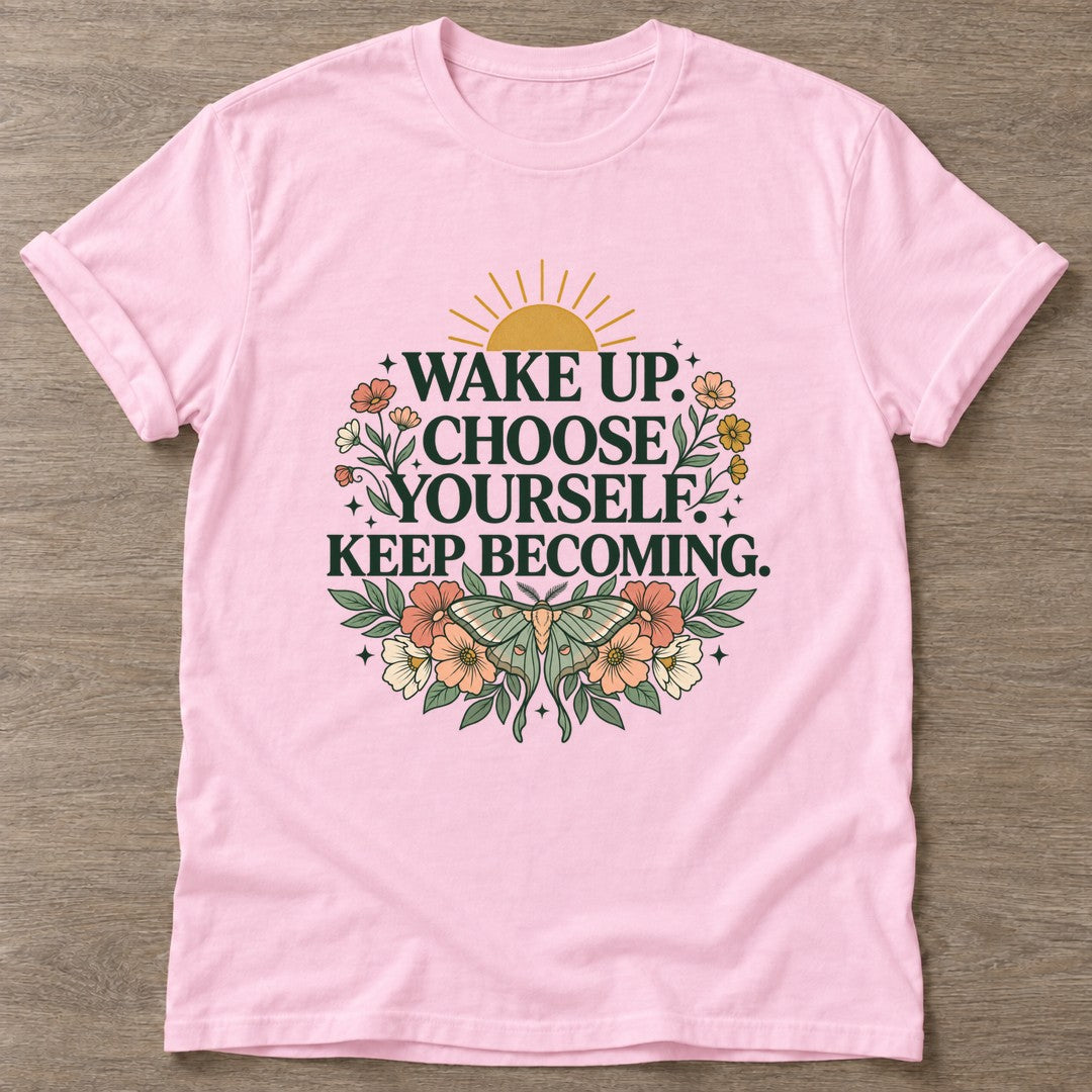 Light Pink Bloom Intentional T-shirt — floral strength design, for women who train