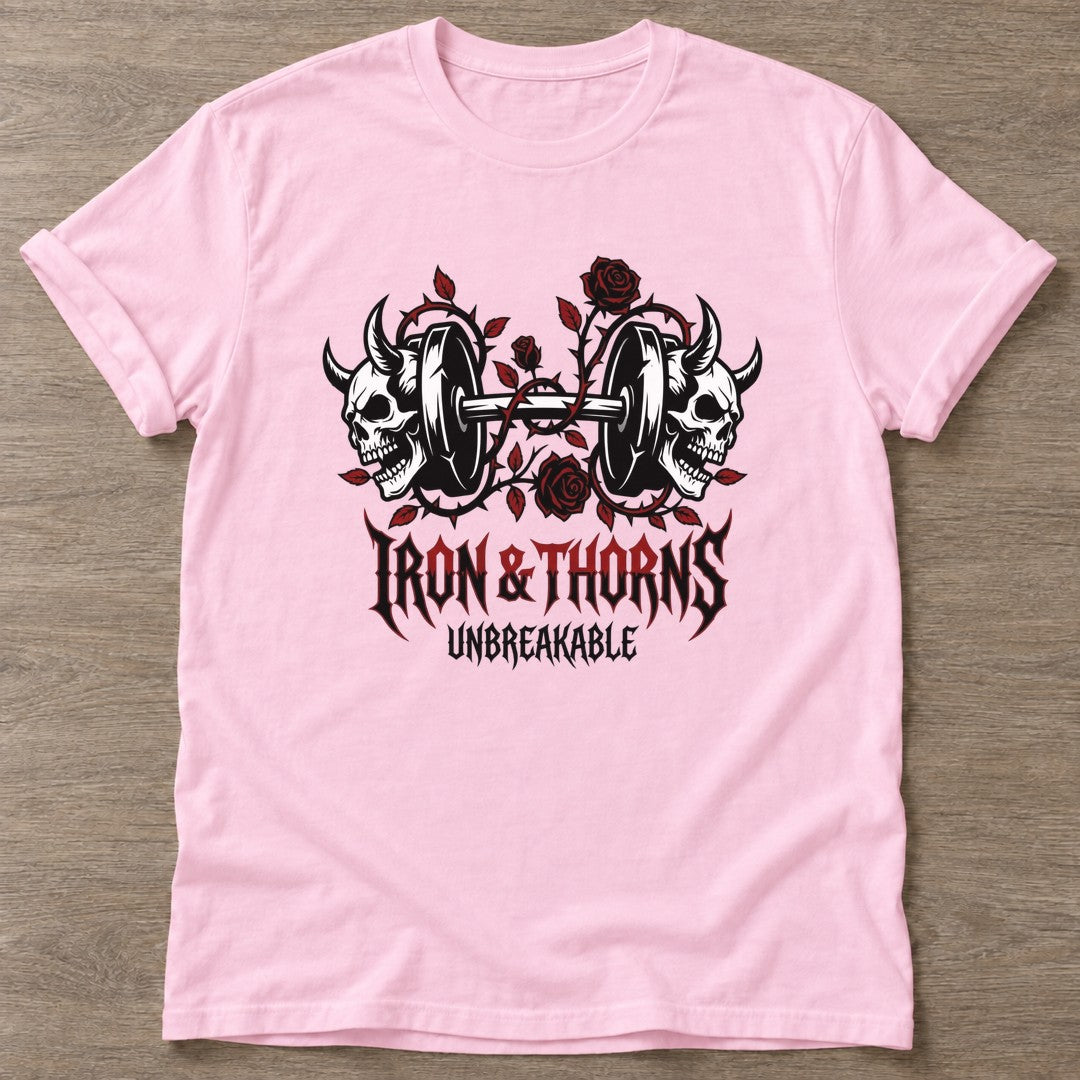 Light Pink Thorned Strength T-shirt — floral strength design, for women who train