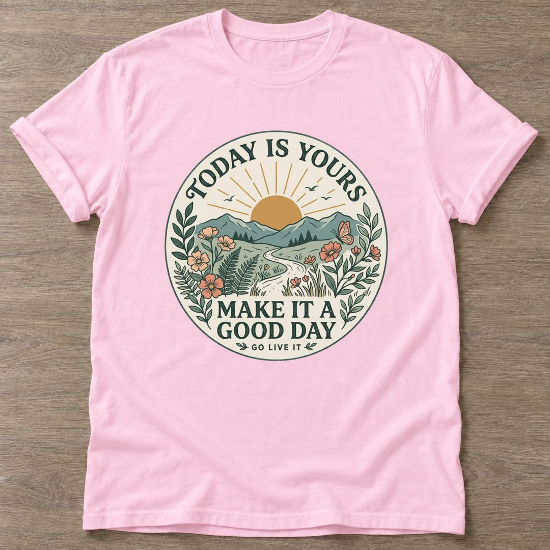 Light Pink Sunrise Intention T-shirt — motivational slogan design, for women who train