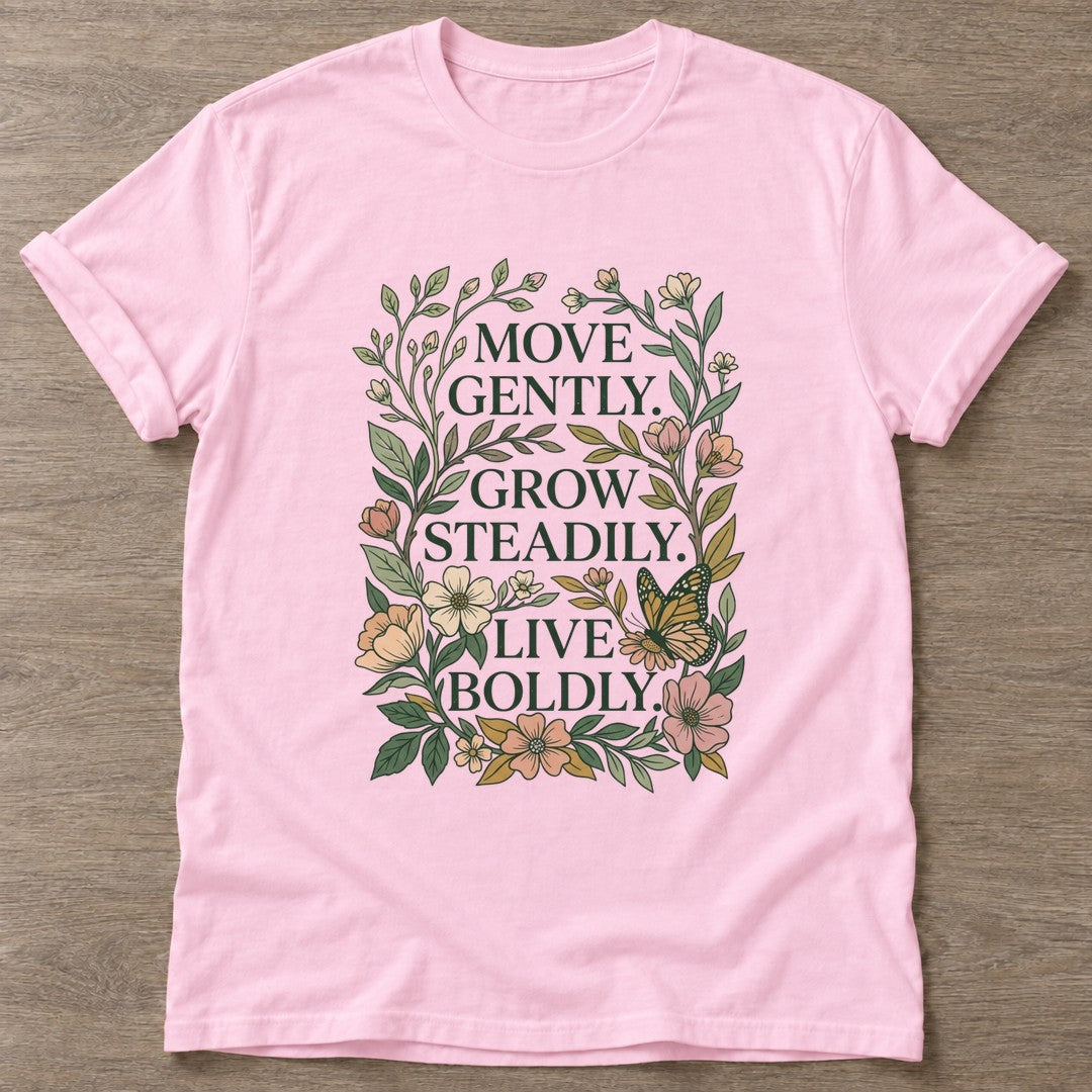 Light Pink Live Boldly T-shirt — motivational slogan design, for women who train