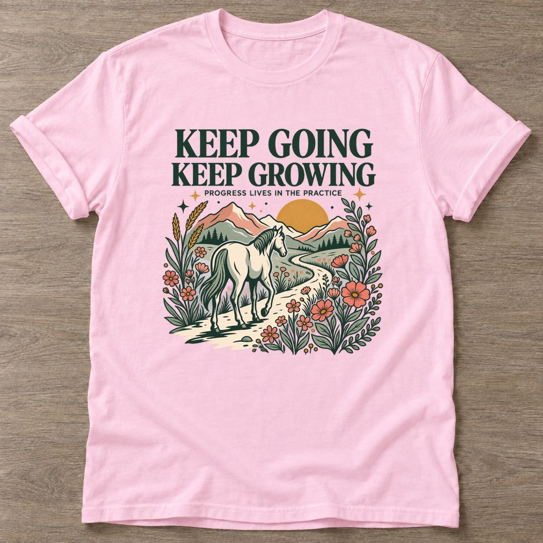Light Pink Progress Practice T-shirt — growth mindset design, for women building a habit