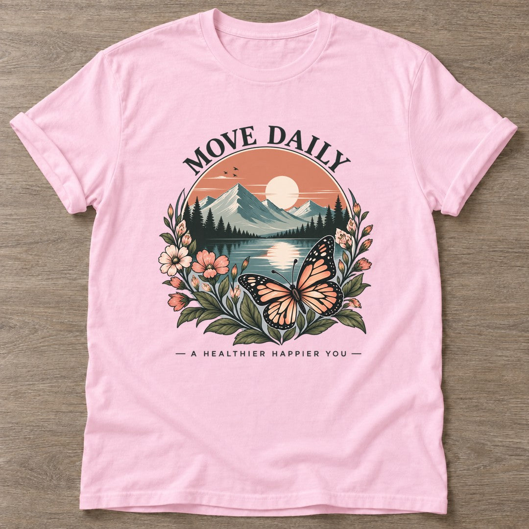 Light Pink Mountain Bloom T-shirt — floral strength design, for women who train