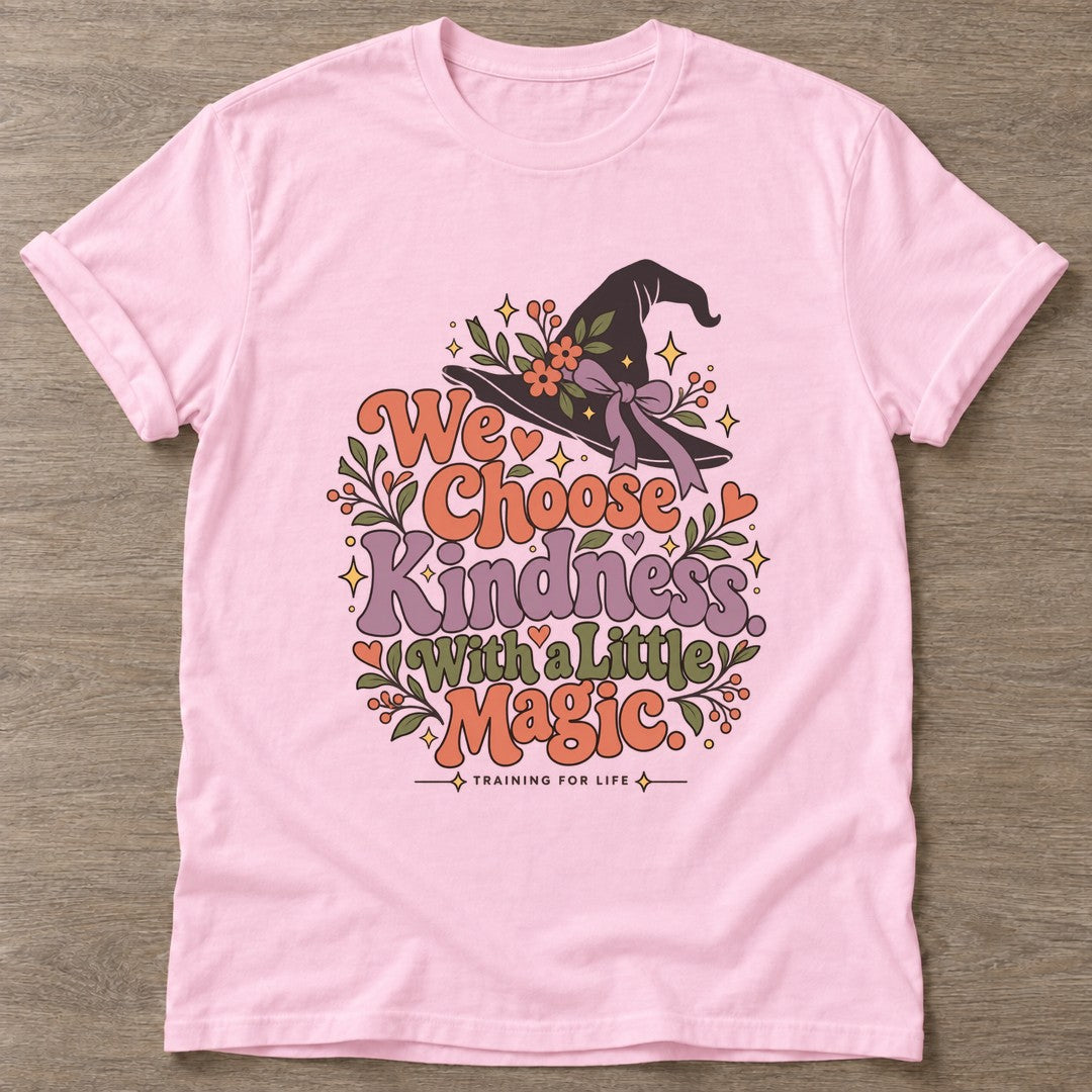 Light Pink Kindness Magic T-shirt — motivational slogan design, for women who train