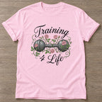 Light Pink Iron Rose T-shirt — floral strength design, for women who train