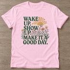Light Pink Good Day Mentality T-shirt — motivational slogan design, for women who train