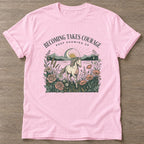 Light Pink Courage In Motion T-shirt — motivational slogan design, for women who train