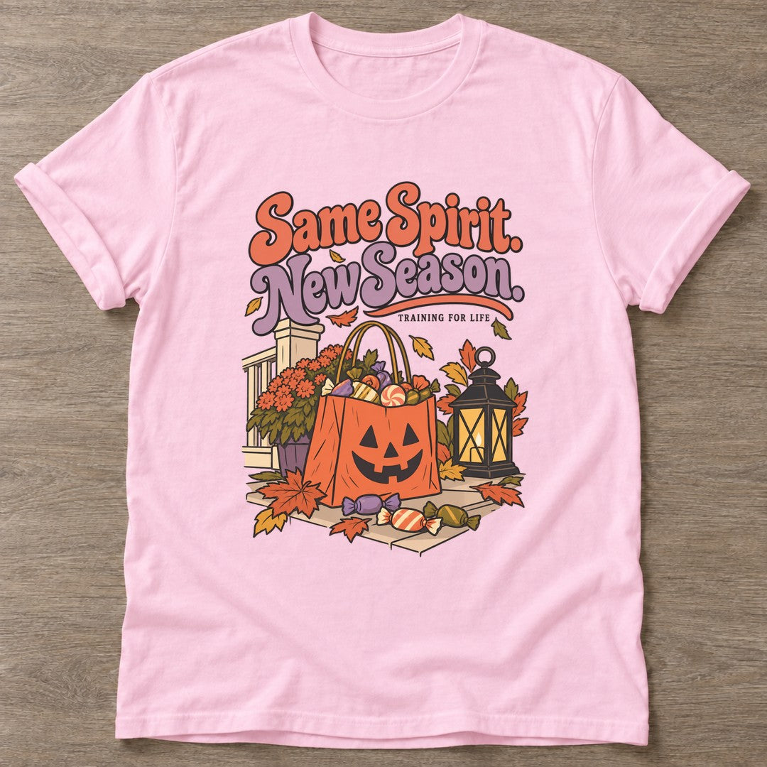 Light Pink Autumn Harvest T-shirt — motivational slogan design, for women who train