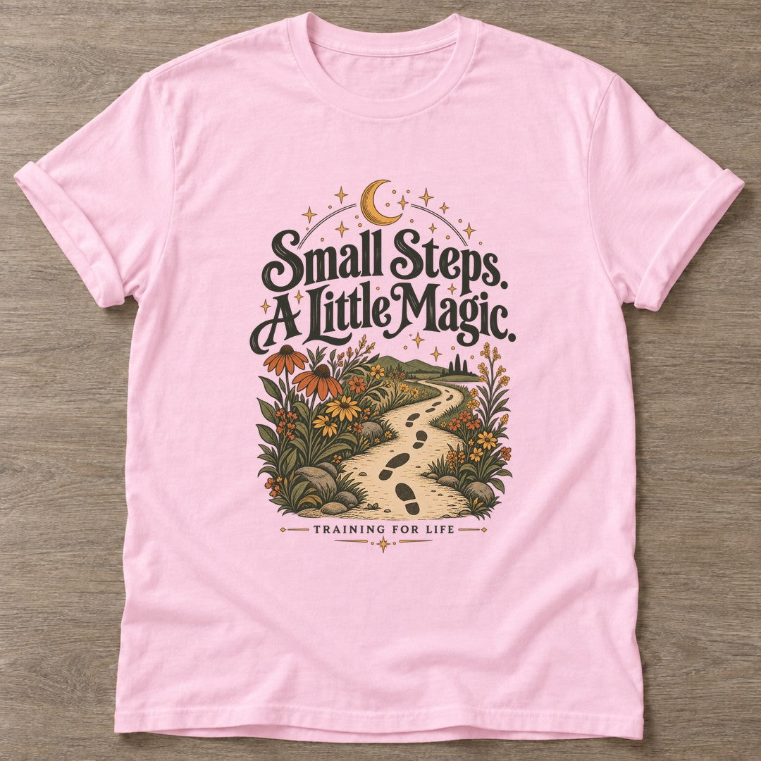 Light Pink Little Magic T-shirt — motivational slogan design, for women who train