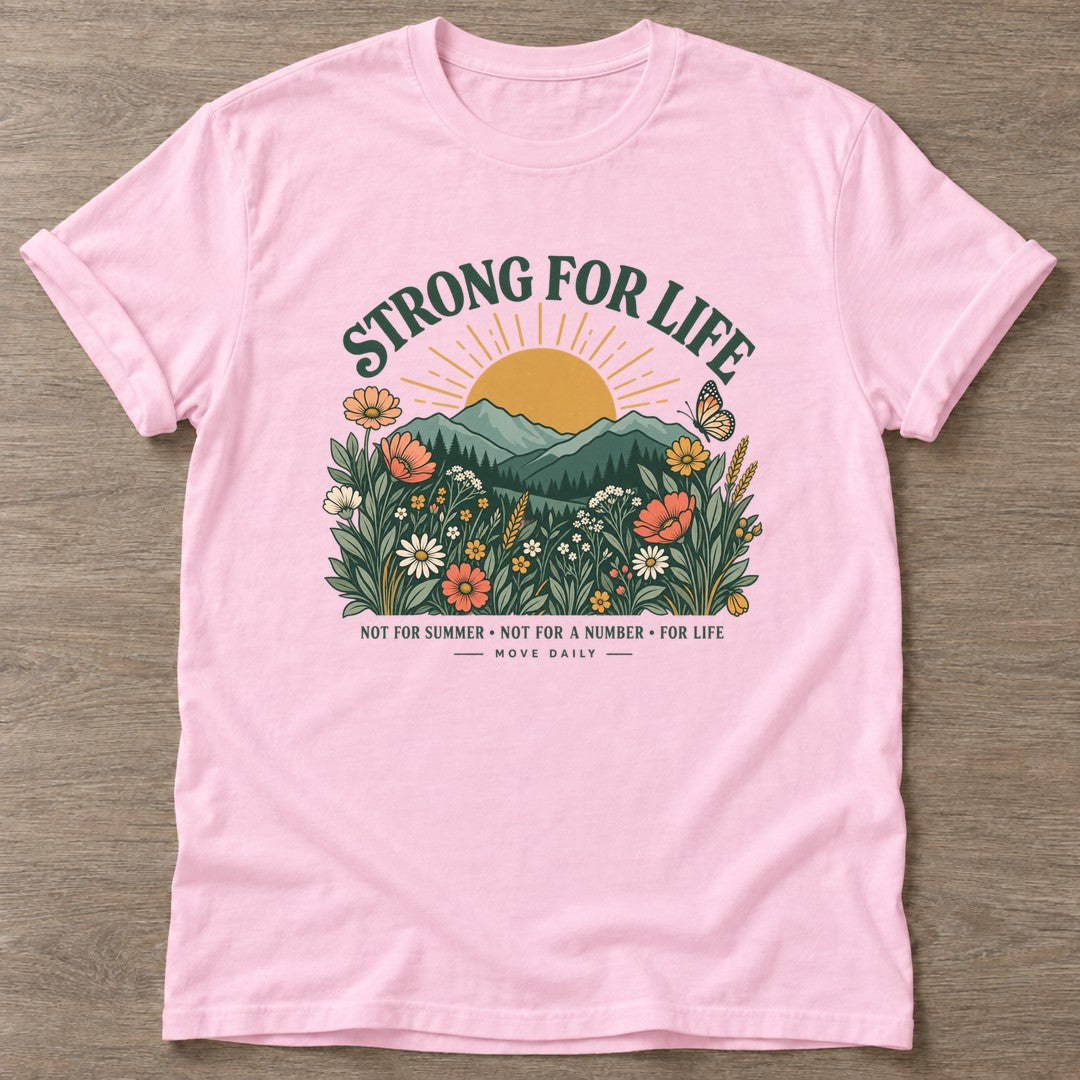 Light Pink Wildflower Strength T-shirt — floral strength design, for women who train