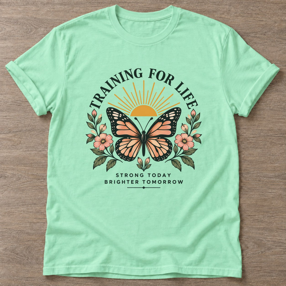Mint Green Strong Today T-shirt — motivational slogan design, for women who train