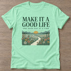 Mint Green Good Life Journey T-shirt — motivational slogan design, for women who train