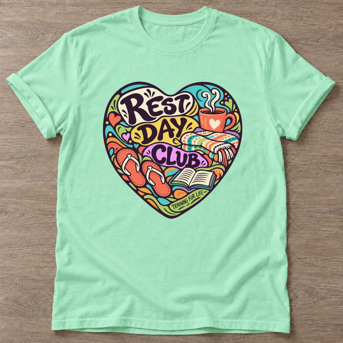 Mint Green Rest Day Club T-shirt — rest and recovery design, for women who train