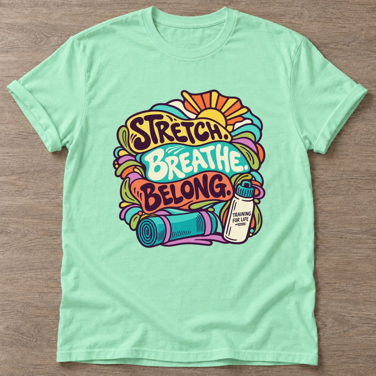 Mint Green Stretch Breathe Belong T-shirt — body positive design, for every body in the gym