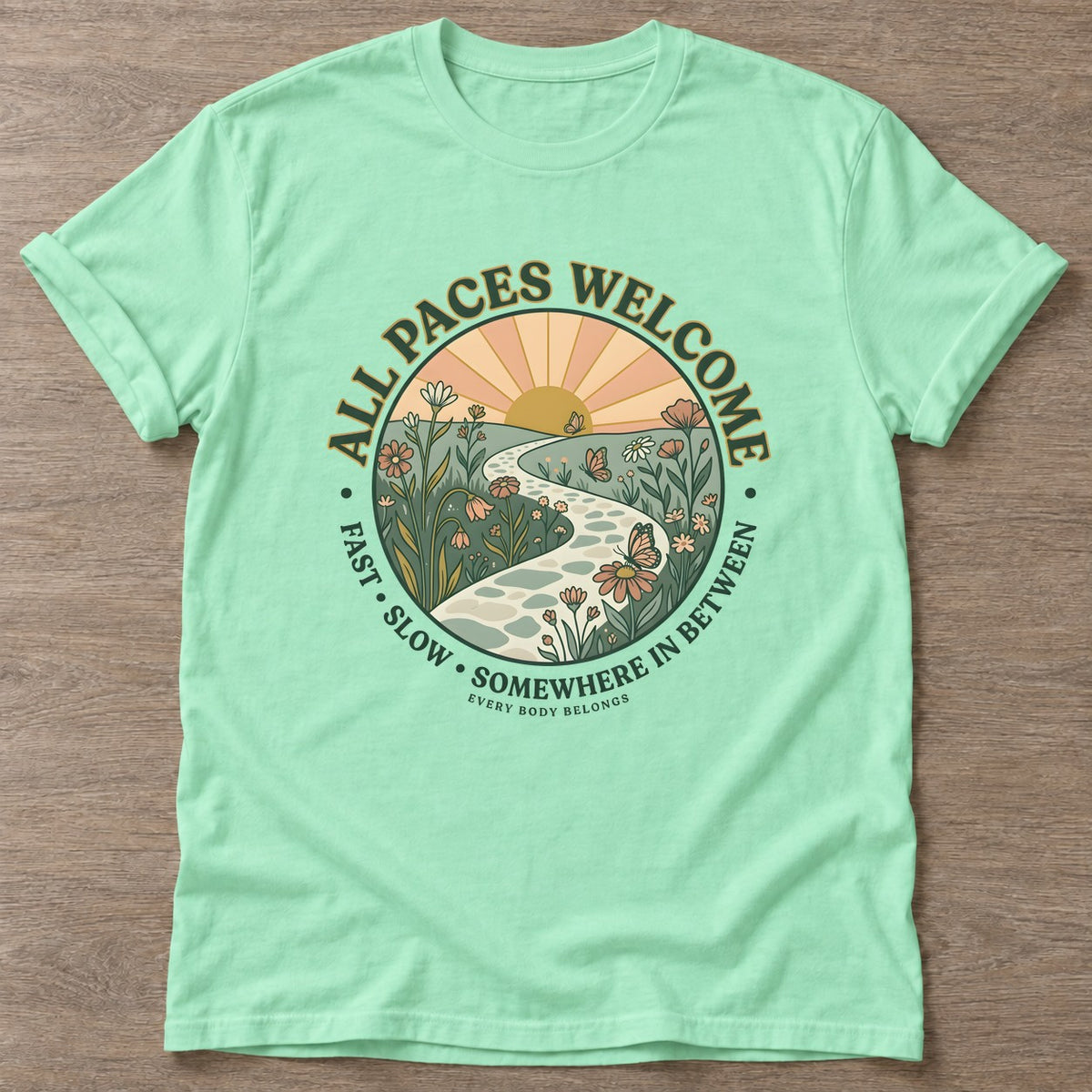 Mint Green Pace Yourself T-shirt — motivational slogan design, for women who train