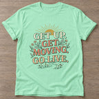 Mint Green Morning Momentum T-shirt — motivational slogan design, for women who train