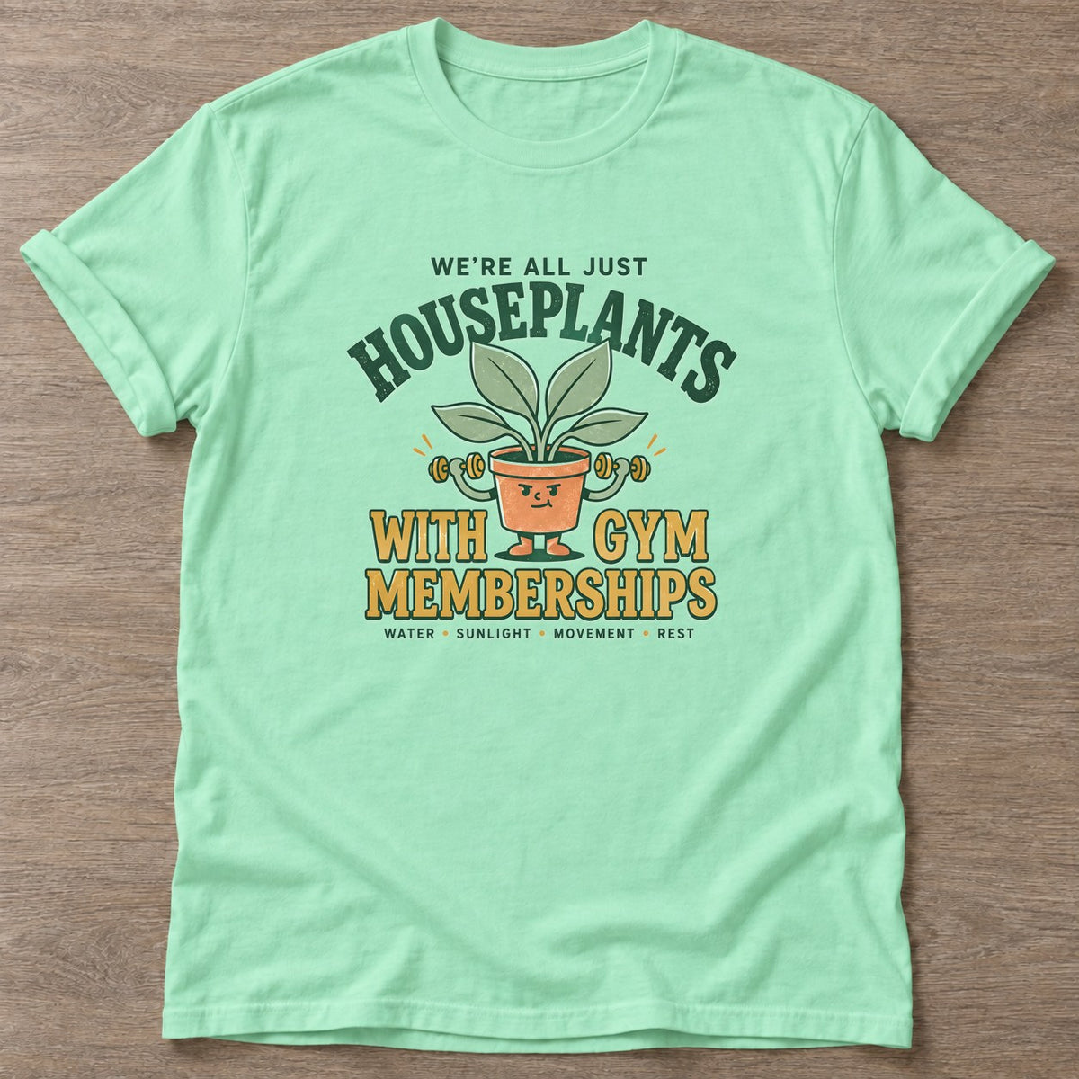 Mint Green Lifting Leaves T-shirt — floral strength design, for women who train