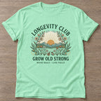 Mint Green Botanical Aging T-shirt — longevity training design, for women over 40