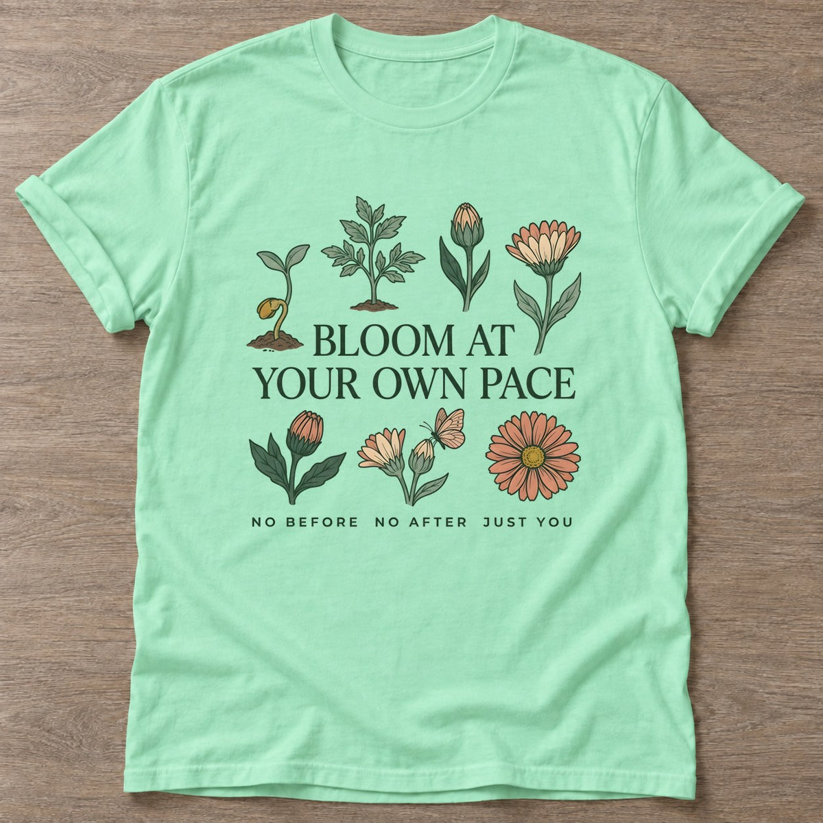 Mint Green Own Pace T-shirt — motivational slogan design, for women who train