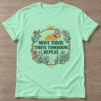 Mint Green Rise And Flourish T-shirt — growth mindset design, for women building a habit