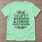 Mint Green Lift And Lower T-shirt — weightlifting design, for women who lift