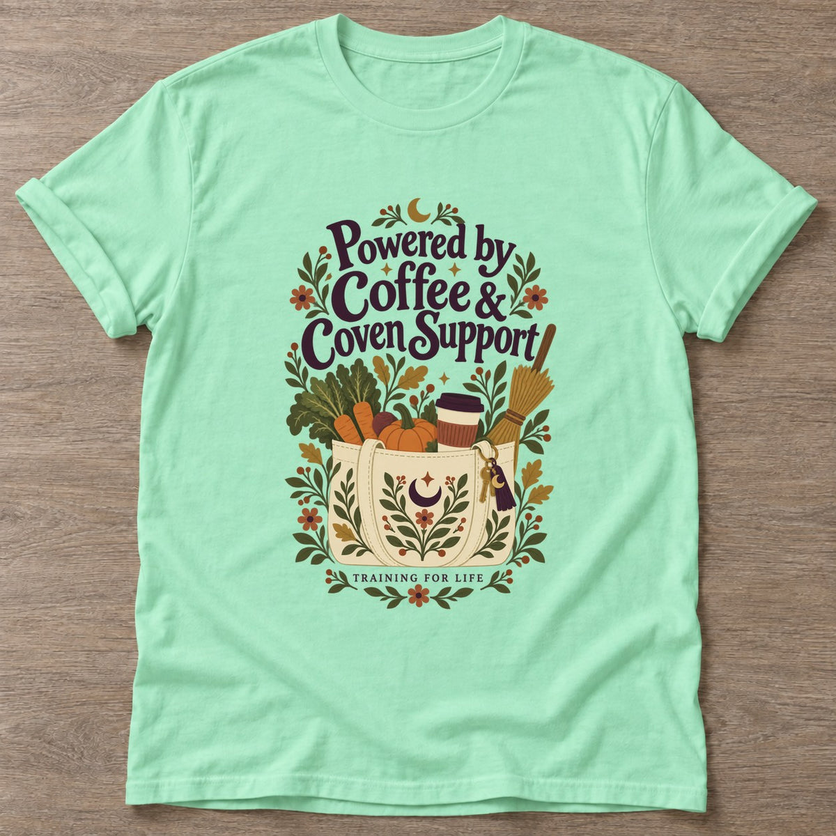 Mint Green Coven Support T-shirt — gym club design, for women who train together