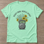 Mint Green Iron Flowers T-shirt — floral strength design, for women who train