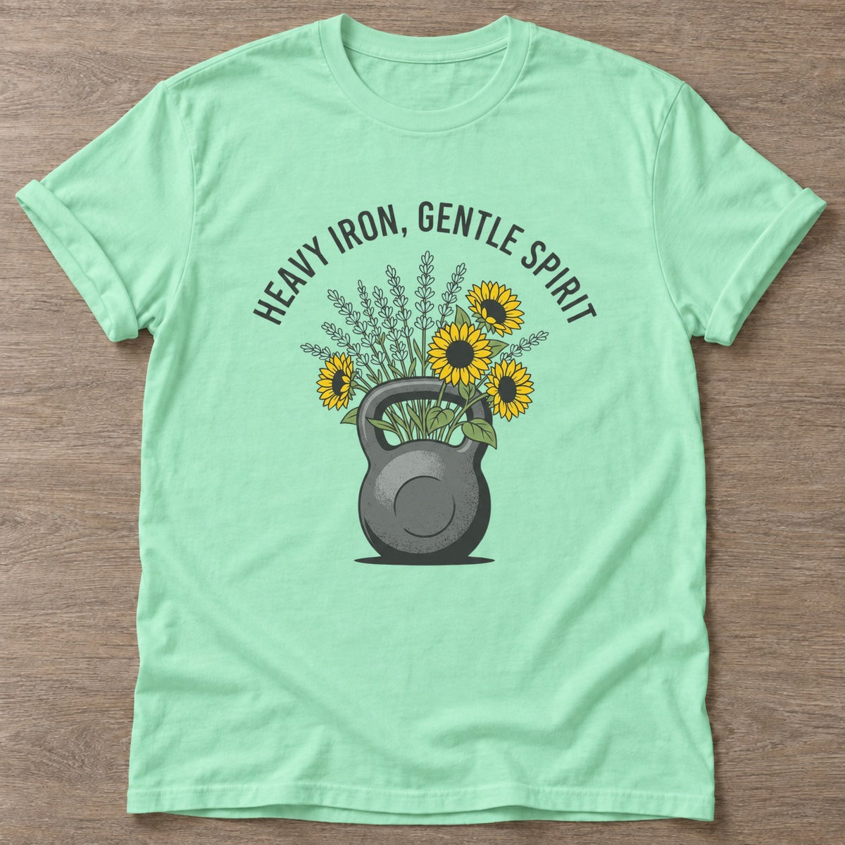 Mint Green Iron Flowers T-shirt — floral strength design, for women who train