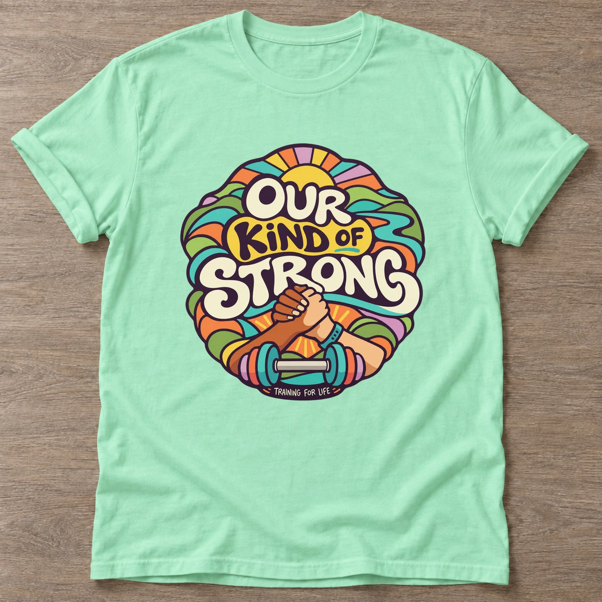 Mint Green Strong Grip T-shirt — weightlifting design, for women who lift